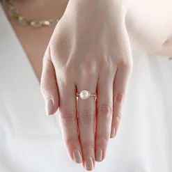 Cultured Freshwater Button Pearl Rope Ring 14K Online