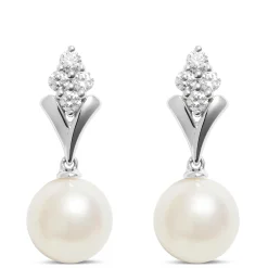 Cultured Freshwater Pearl and Diamond Dangle Earrings, 14K White Gold Best