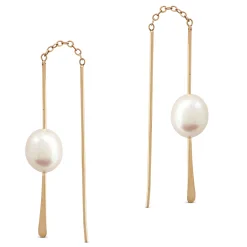 Cultured Freshwater Pearl Threader Earrings, 14K Yellow Gold Sale