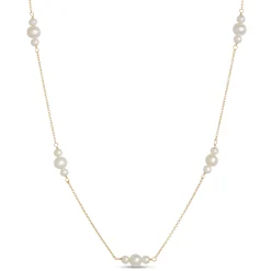 Cultured Pearl Station Necklace, 14K Yellow Gold Outlet