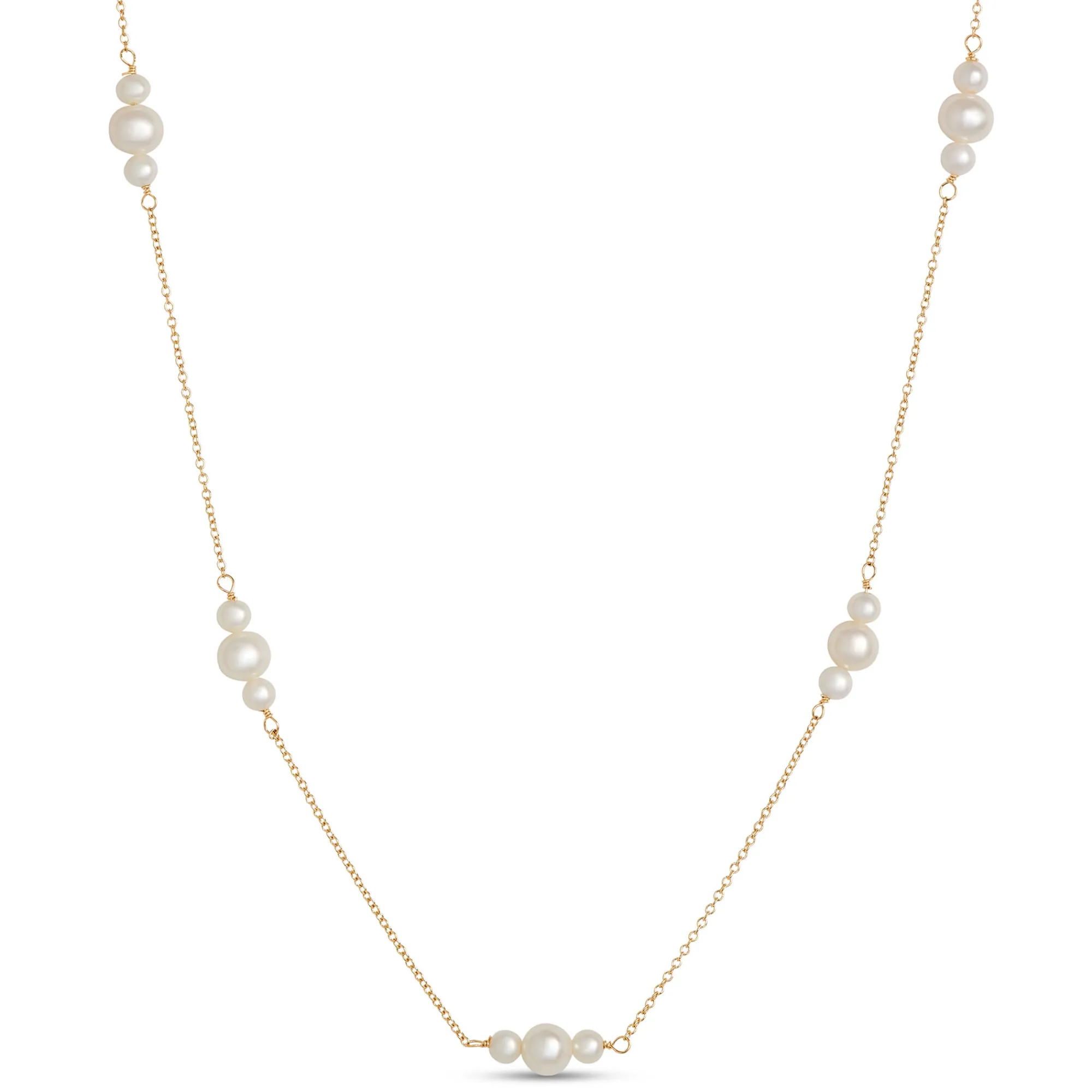 Cultured Pearl Station Necklace, 14K Yellow Gold Outlet
