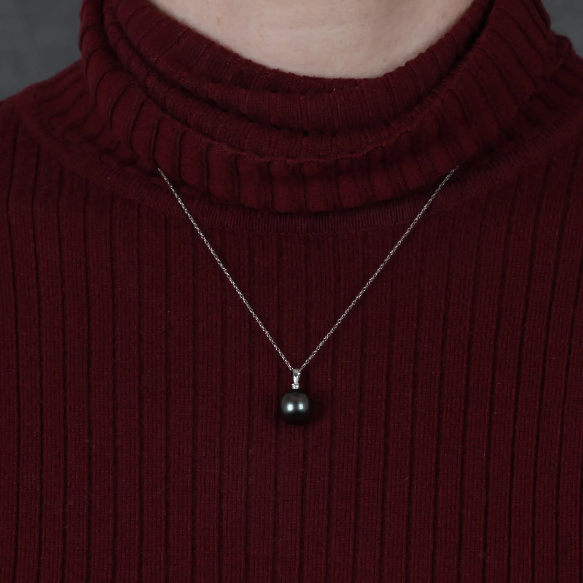 Cultured South Sea Tahitian Pearl & Diamond Necklace 14K New
