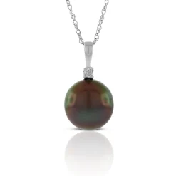 Cultured South Sea Tahitian Pearl & Diamond Necklace 14K New