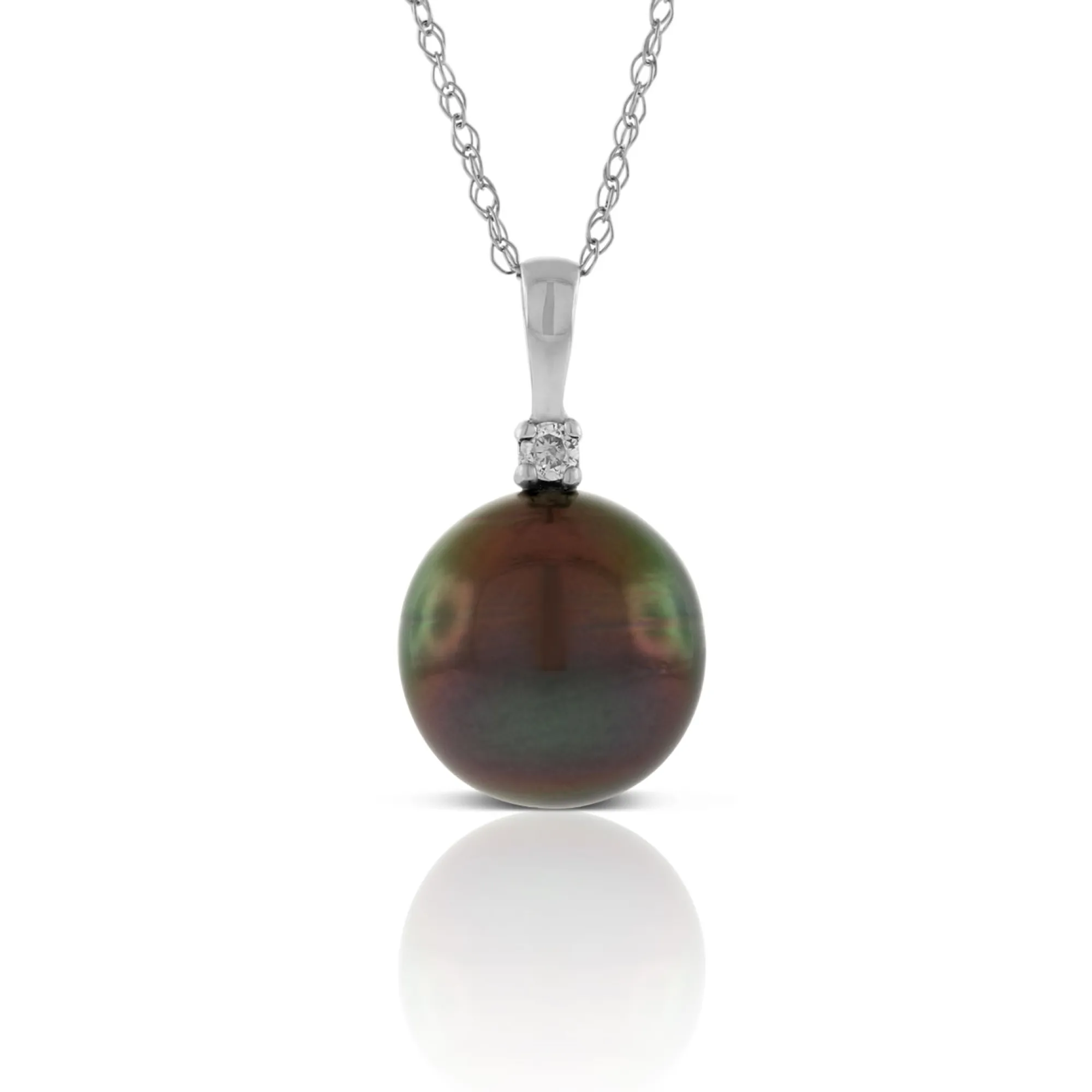 Cultured South Sea Tahitian Pearl & Diamond Necklace 14K New