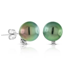 Cultured South Sea Tahitian Pearl & Diamond Earrings, 14K White Gold Hot