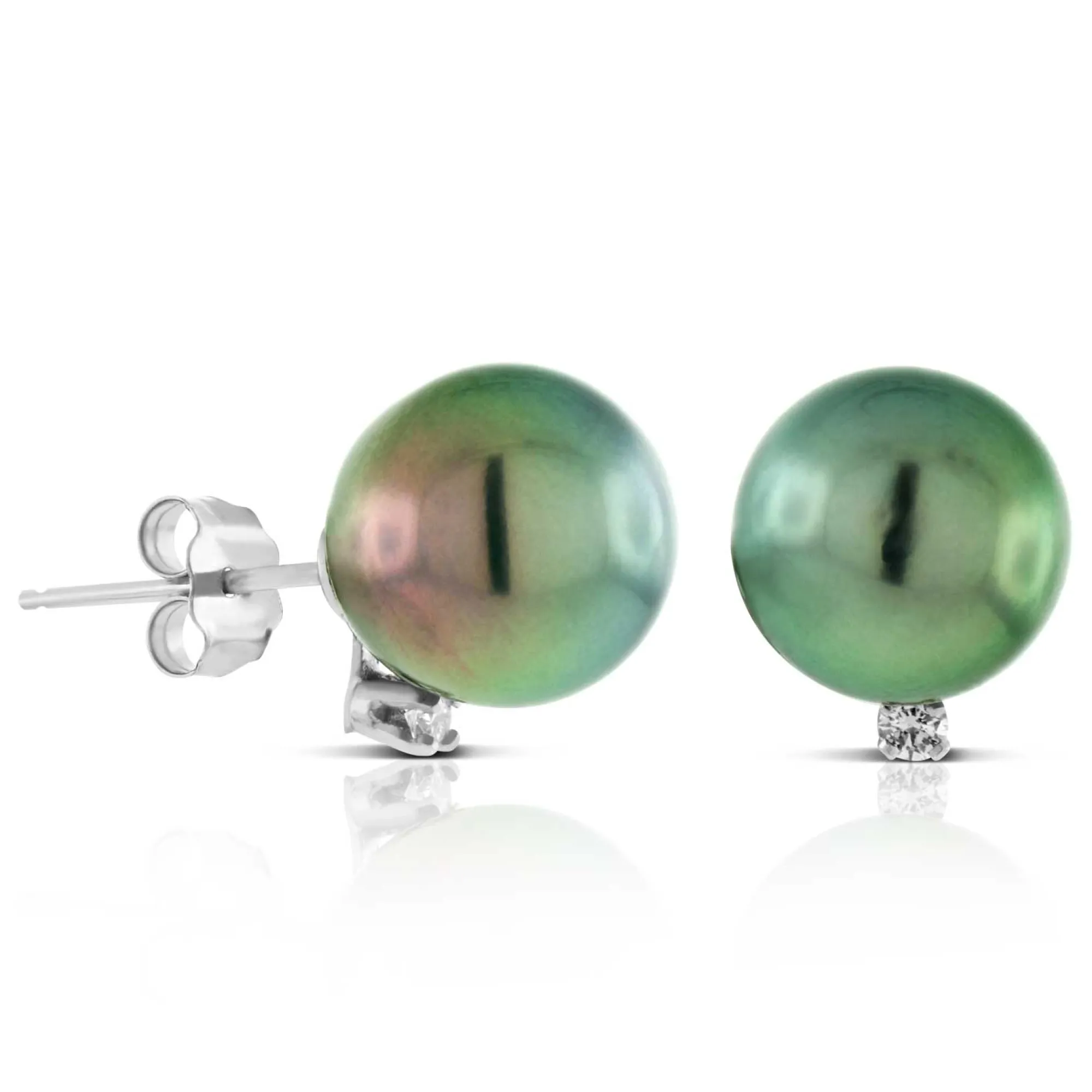 Cultured South Sea Tahitian Pearl & Diamond Earrings, 14K White Gold Hot