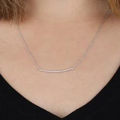 Curved Diamond Bar Necklace 14K Hot