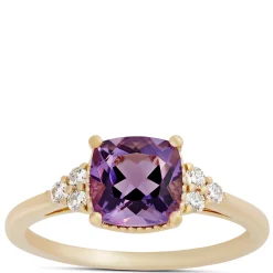 Cushion Amethyst and Diamond Ring, 14K Yellow Gold Clearance