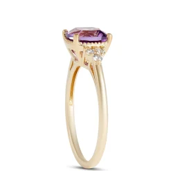 Cushion Amethyst and Diamond Ring, 14K Yellow Gold Clearance