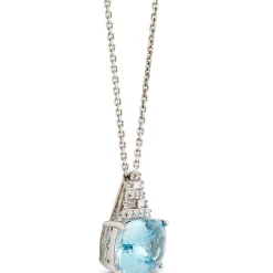 Cushion Aquamarine & Diamond Pyramid Necklace 14K Sale