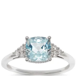 Cushion Aquamarine & Diamond Rings 14K Discount