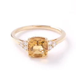Cushion Citrine and Diamond Ring, 14K Yellow Gold Best