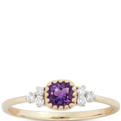 Cushion Cut Amethyst and Diamond Ring, 14K Yellow Gold Hot