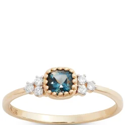 Cushion Cut Blue Topaz and Diamond Ring, 14K Yellow Gold Clearance