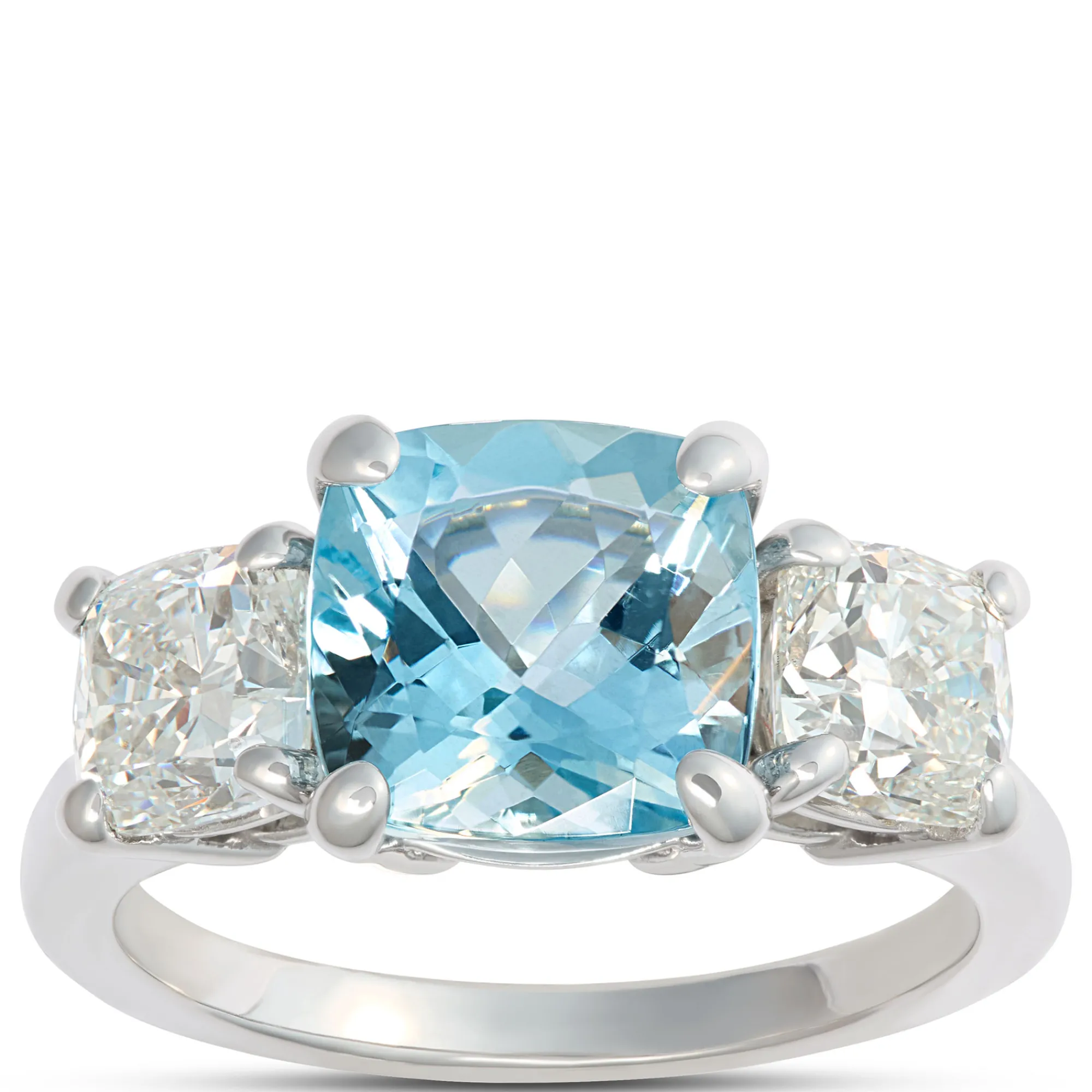 Cushion Cute Aquamarine and Diamond Ring, 14K White Gold New