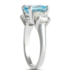 Cushion Cute Aquamarine and Diamond Ring, 14K White Gold New