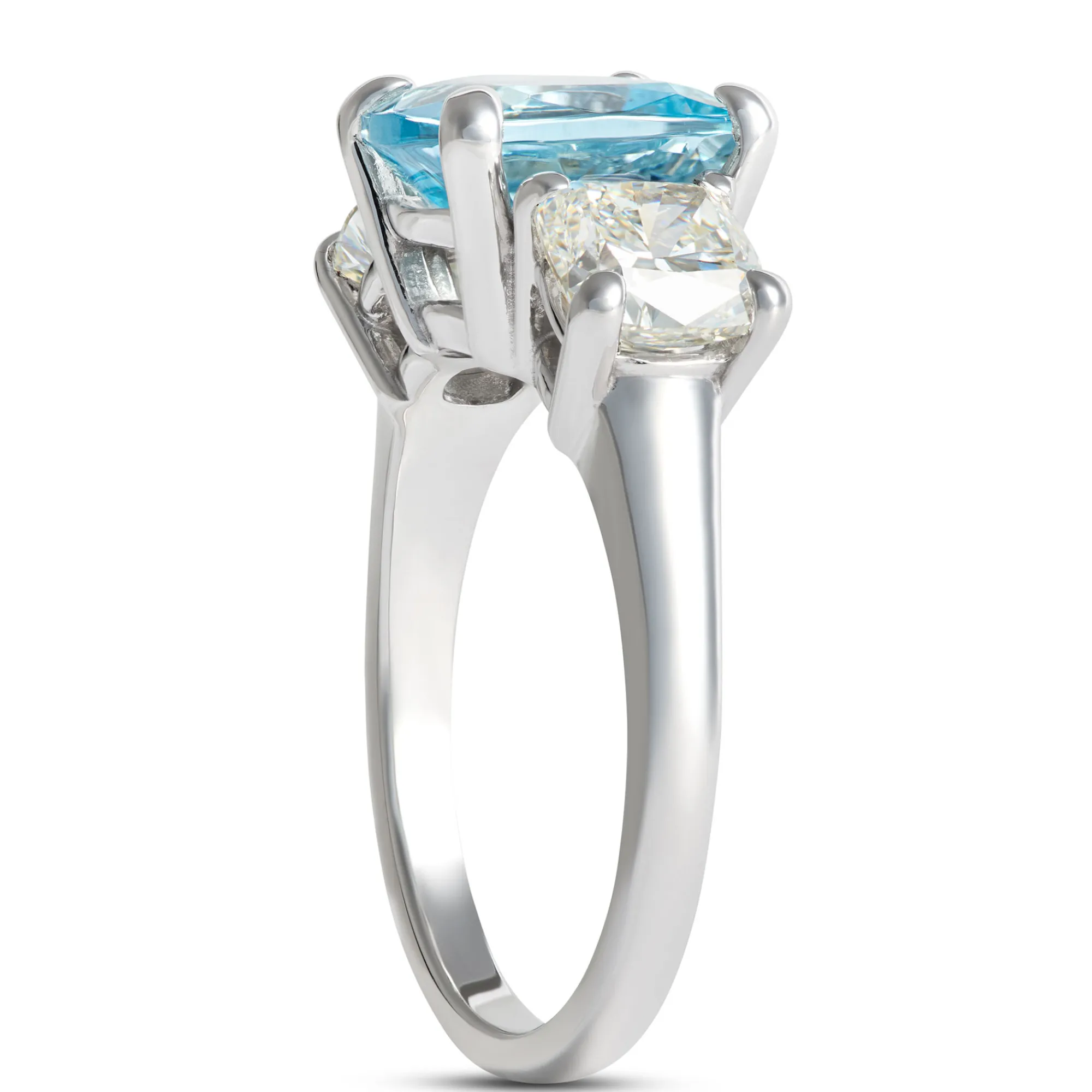 Cushion Cute Aquamarine and Diamond Ring, 14K White Gold New