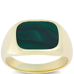 Cushion Cut Malachite Ring, 14K Yellow Gold Hot
