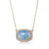 Cushion Cut Opal and Diamond Pendant, ⅓ Carat Total Weight, 14K Yellow Gold Hot