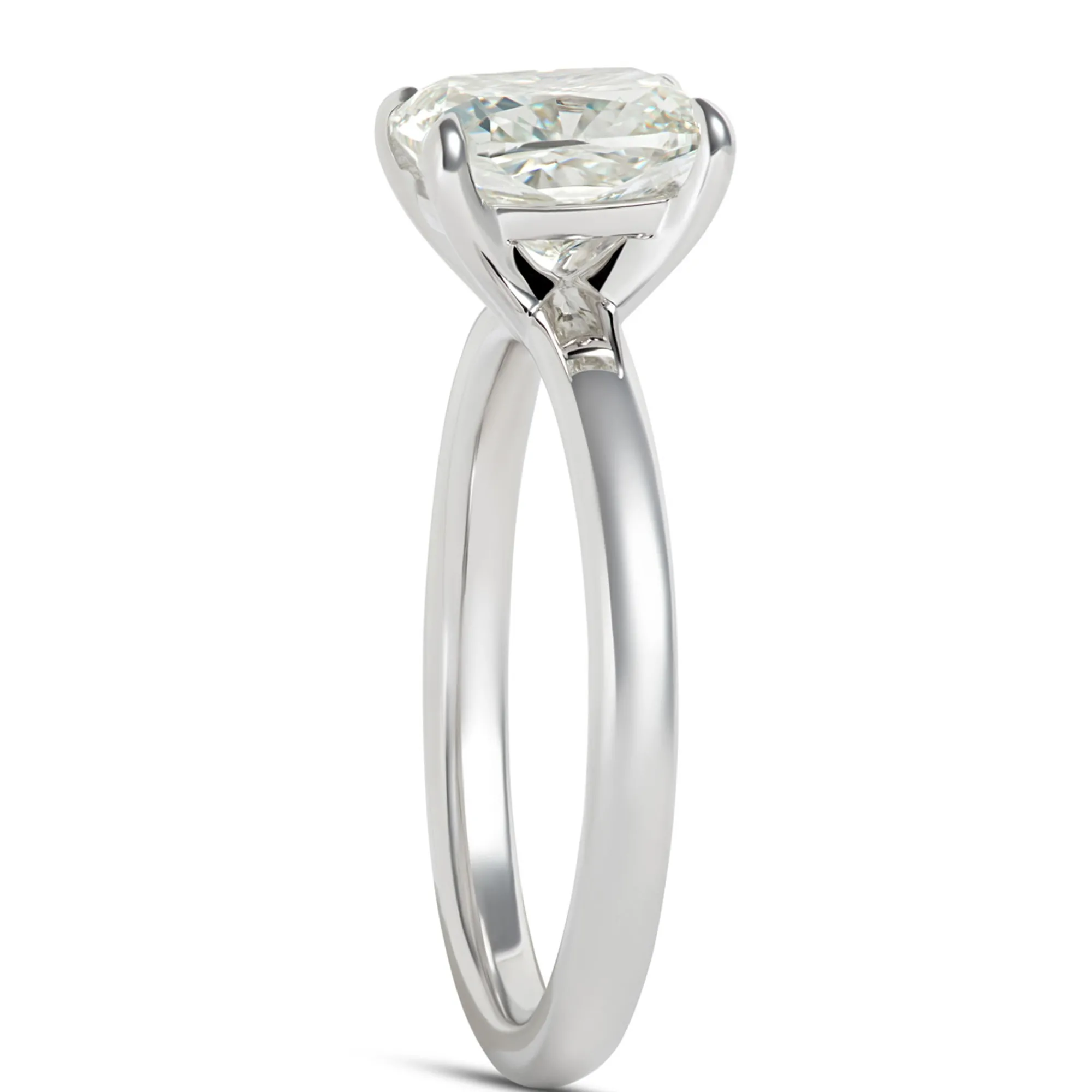 Cushion Cut Solitaire Diamond Engagement Ring, 18K White Gold