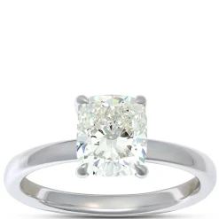 Cushion Cut Solitaire Diamond Engagement Ring, 18K White Gold