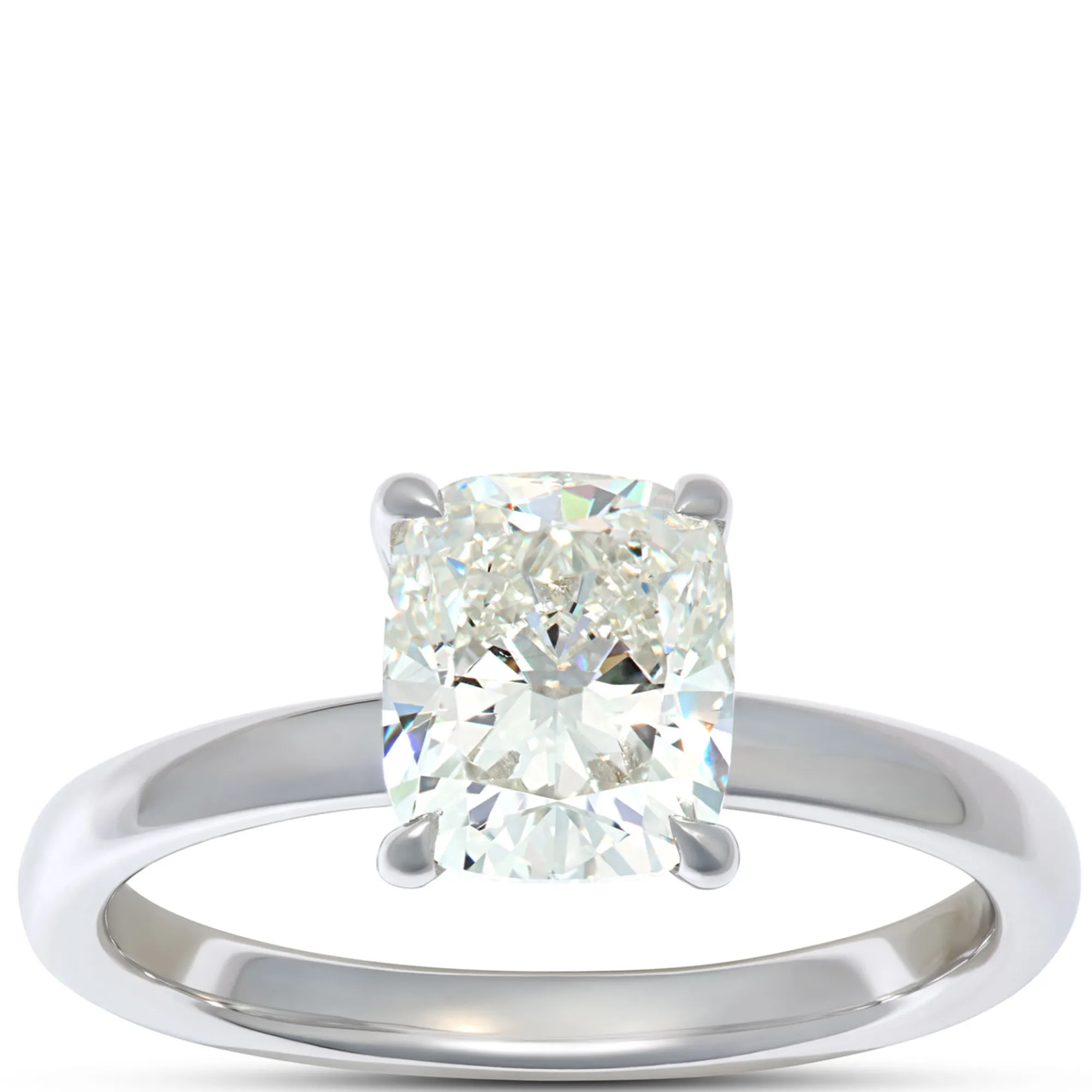 Cushion Cut Solitaire Diamond Engagement Ring, 18K White Gold