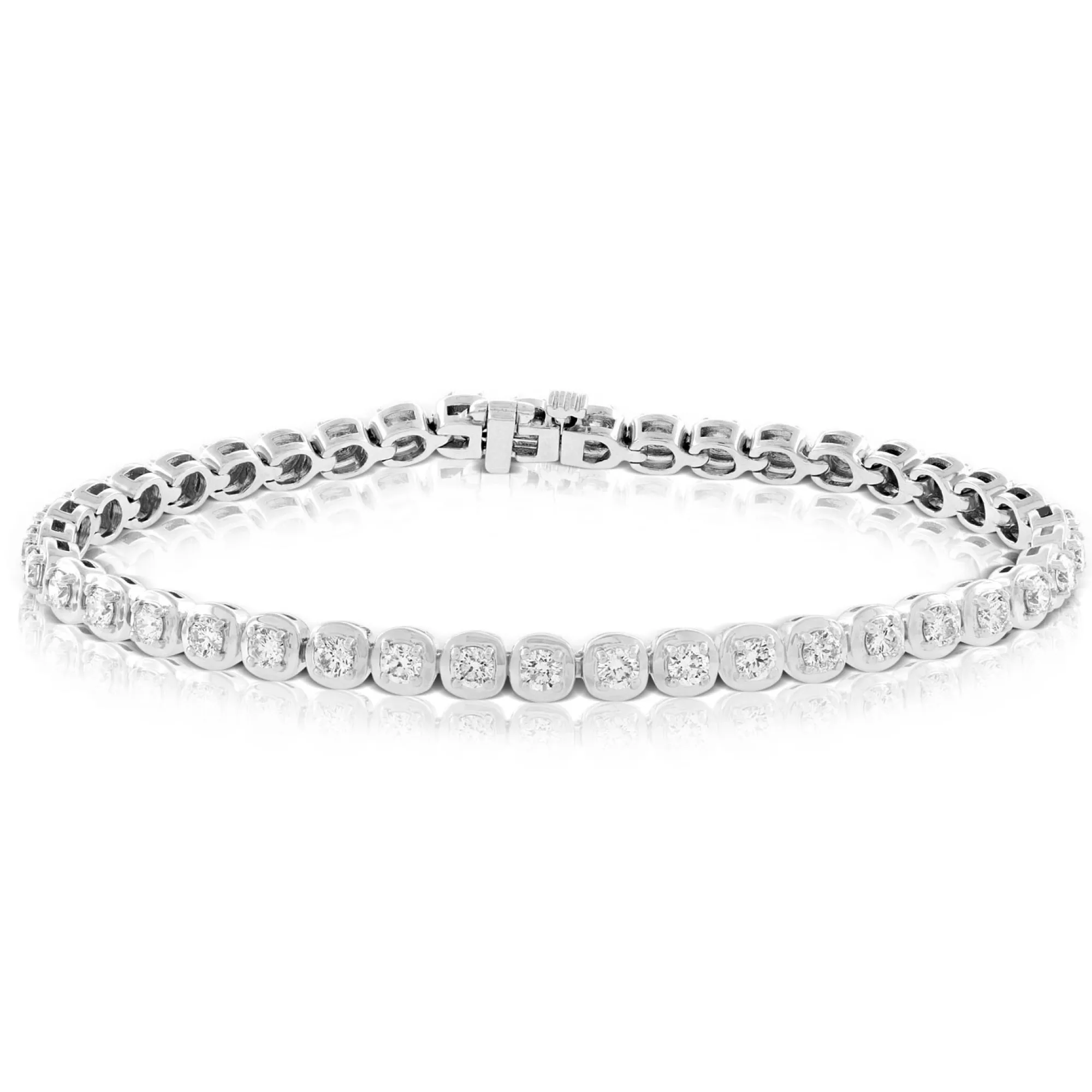 Cushion Shaped Link Diamond Bracelet 14K, 3 ctw. New