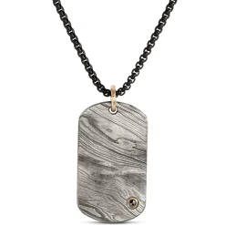 Damascus Dog Tag Pendant on Black Stainless-Steel Chain Clearance