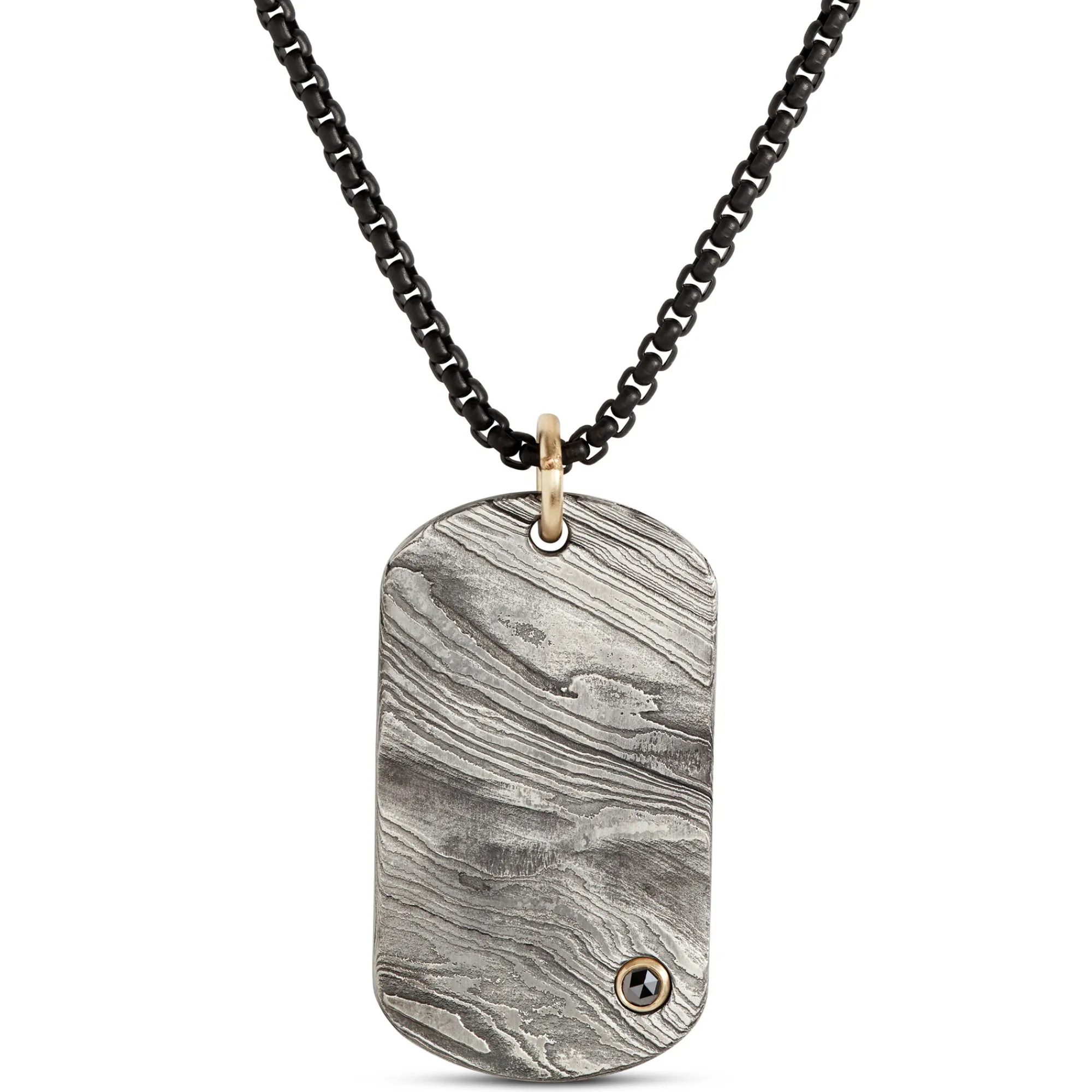 Damascus Dog Tag Pendant on Black Stainless-Steel Chain Clearance