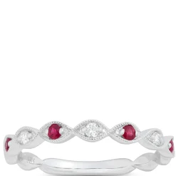 Diamond and Ruby Ring, 14K White Gold