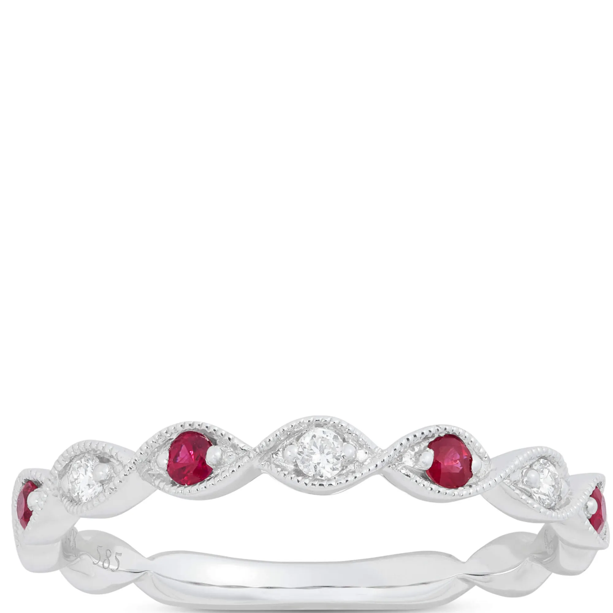Diamond and Ruby Ring, 14K White Gold