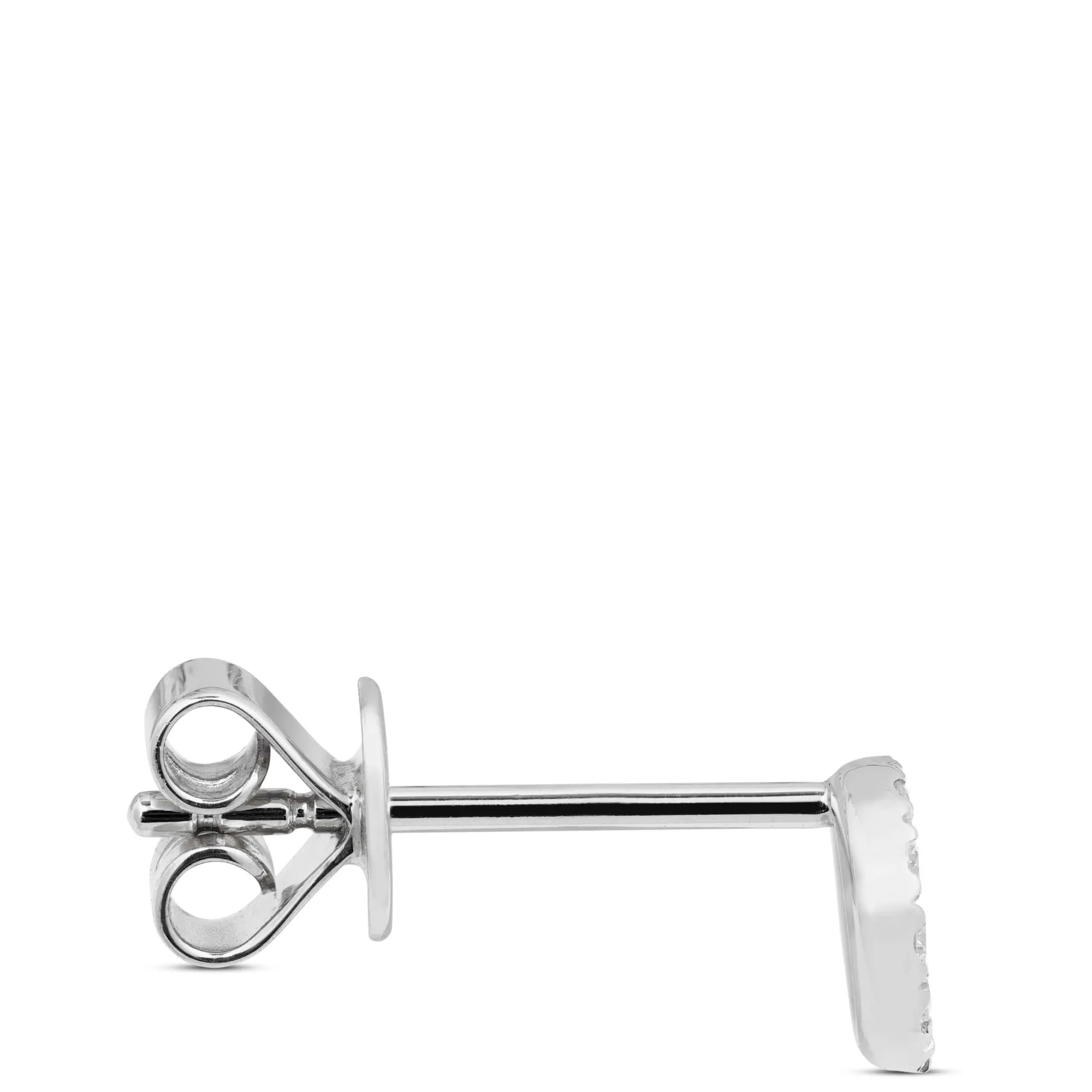 Diamond Circle Single Stud Earring, 14K White Gold New