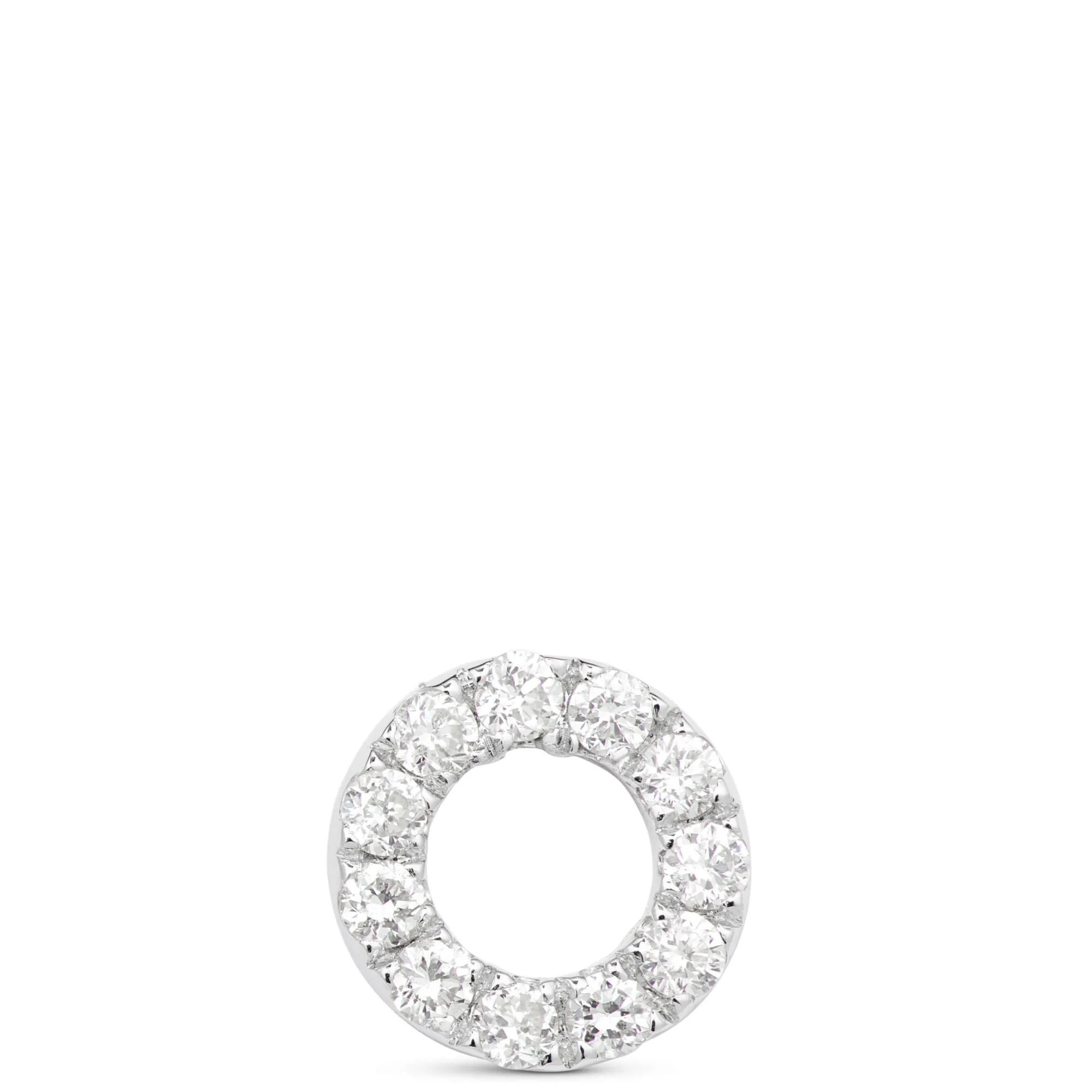Diamond Circle Single Stud Earring, 14K White Gold New