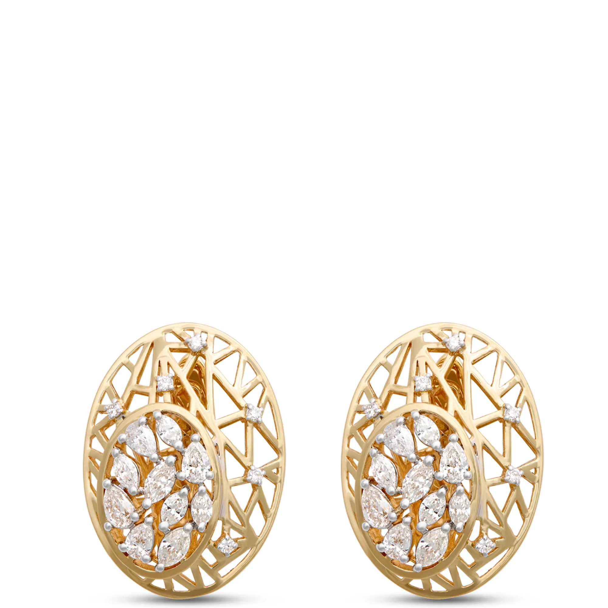Diamond Cluster Filigree Earrings, 1 ½ Total Carat Weight, 14K Yellow Gold Outlet