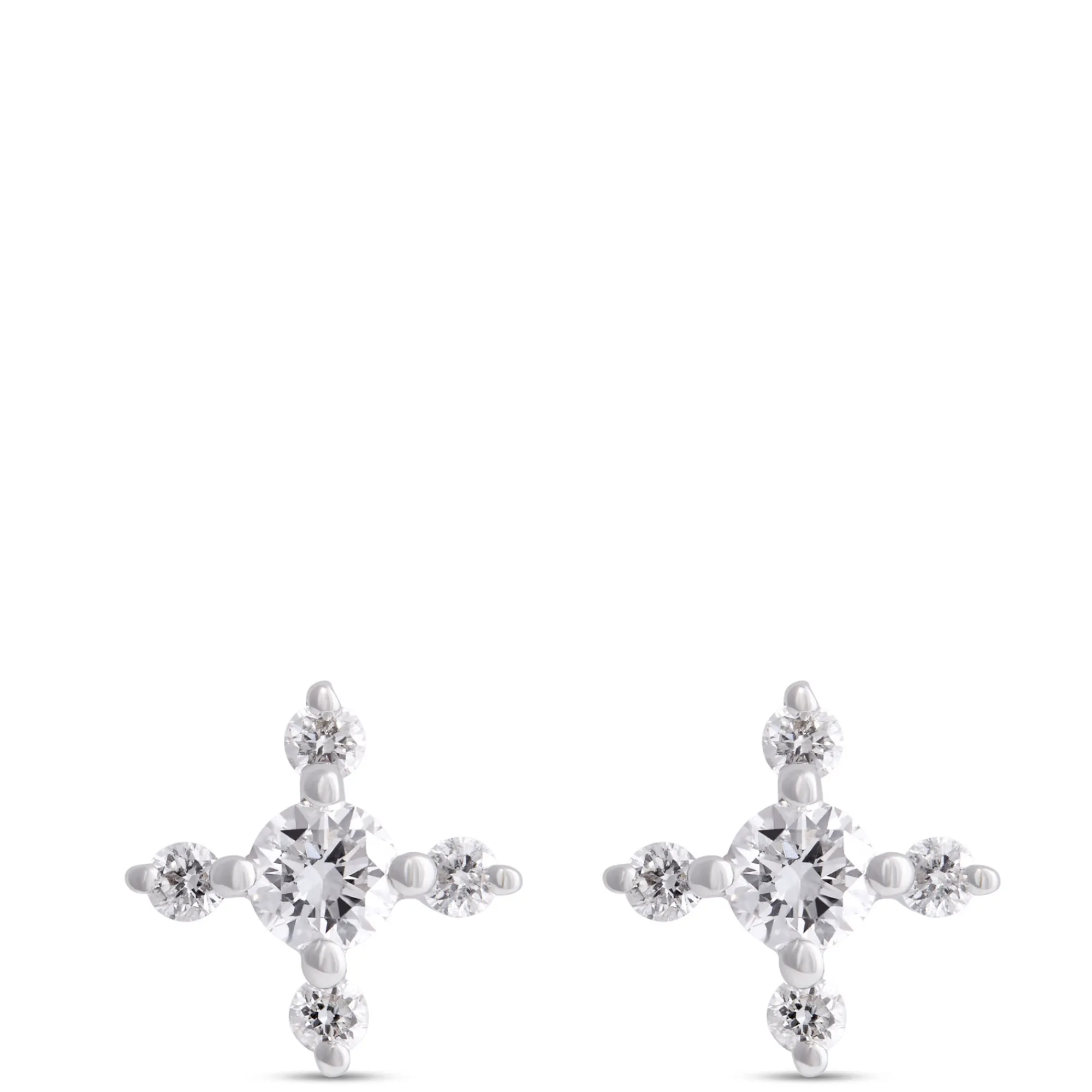 Diamond Cluster Studs, 14K White Gold New