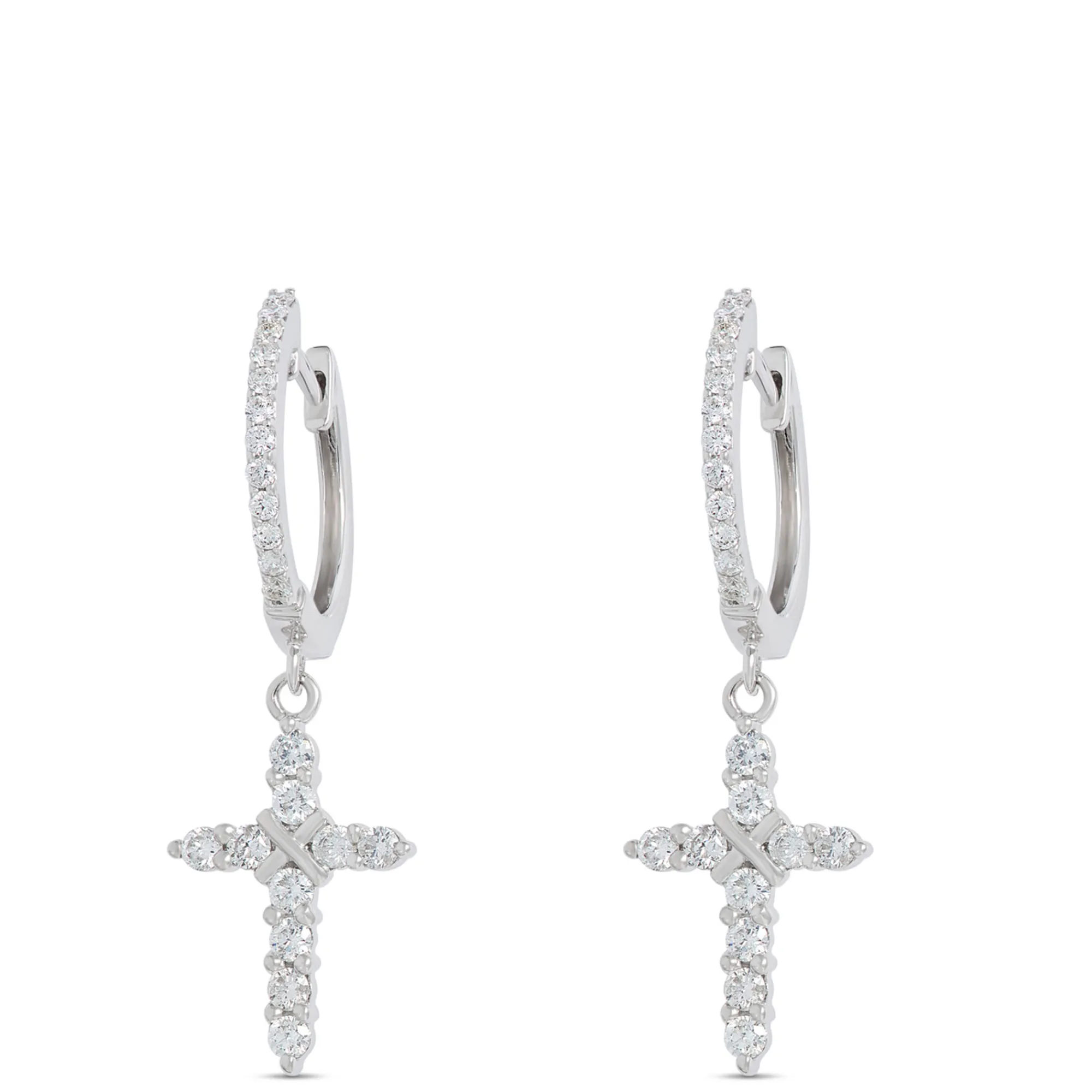 Diamond Cross Dangle Earrings, 14K White Gold Discount