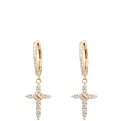 Diamond Cross Hoops, ½ Carat Total Weight, 14K Yellow Gold Discount