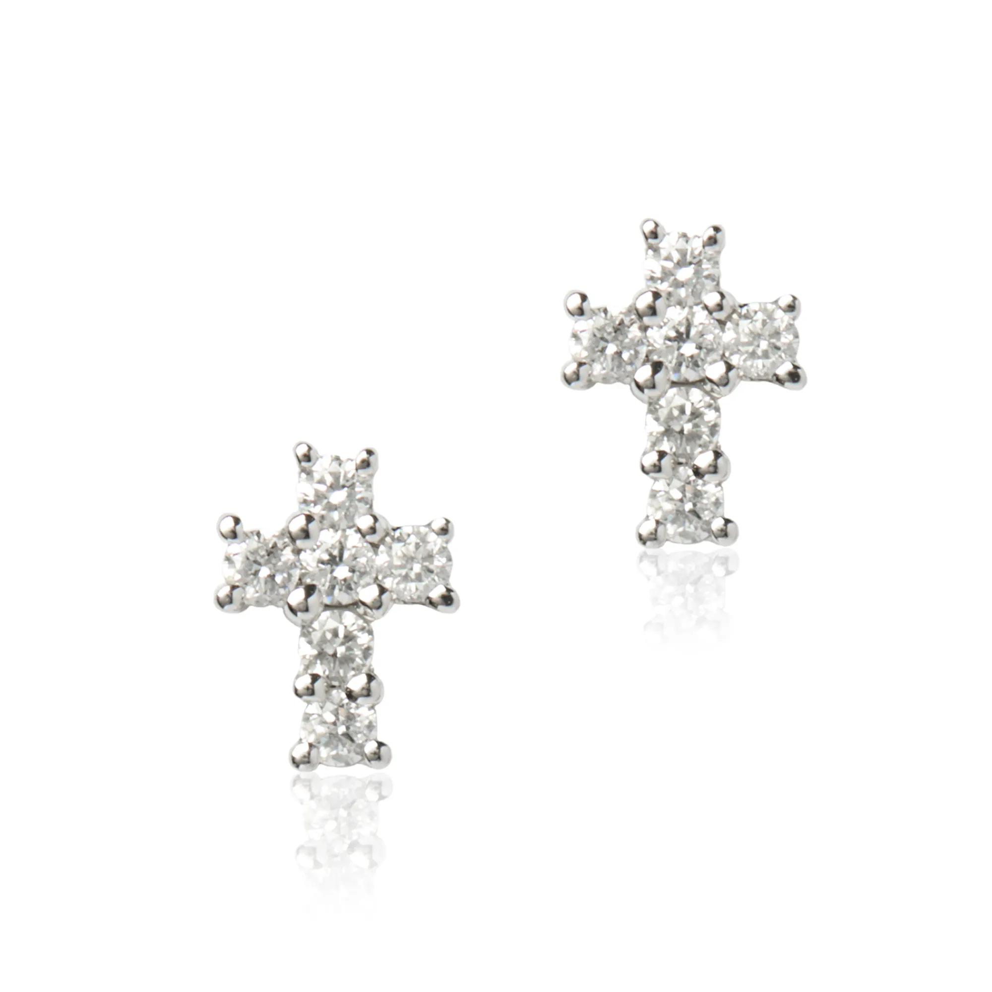 Diamond Cross Studs, 14K White Gold