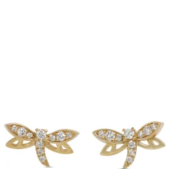 Diamond Dragonfly Studs, 14K Yellow Gold New