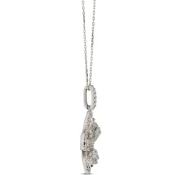 Diamond Flower Shaped Pendant Necklace, 14K White Gold Discount
