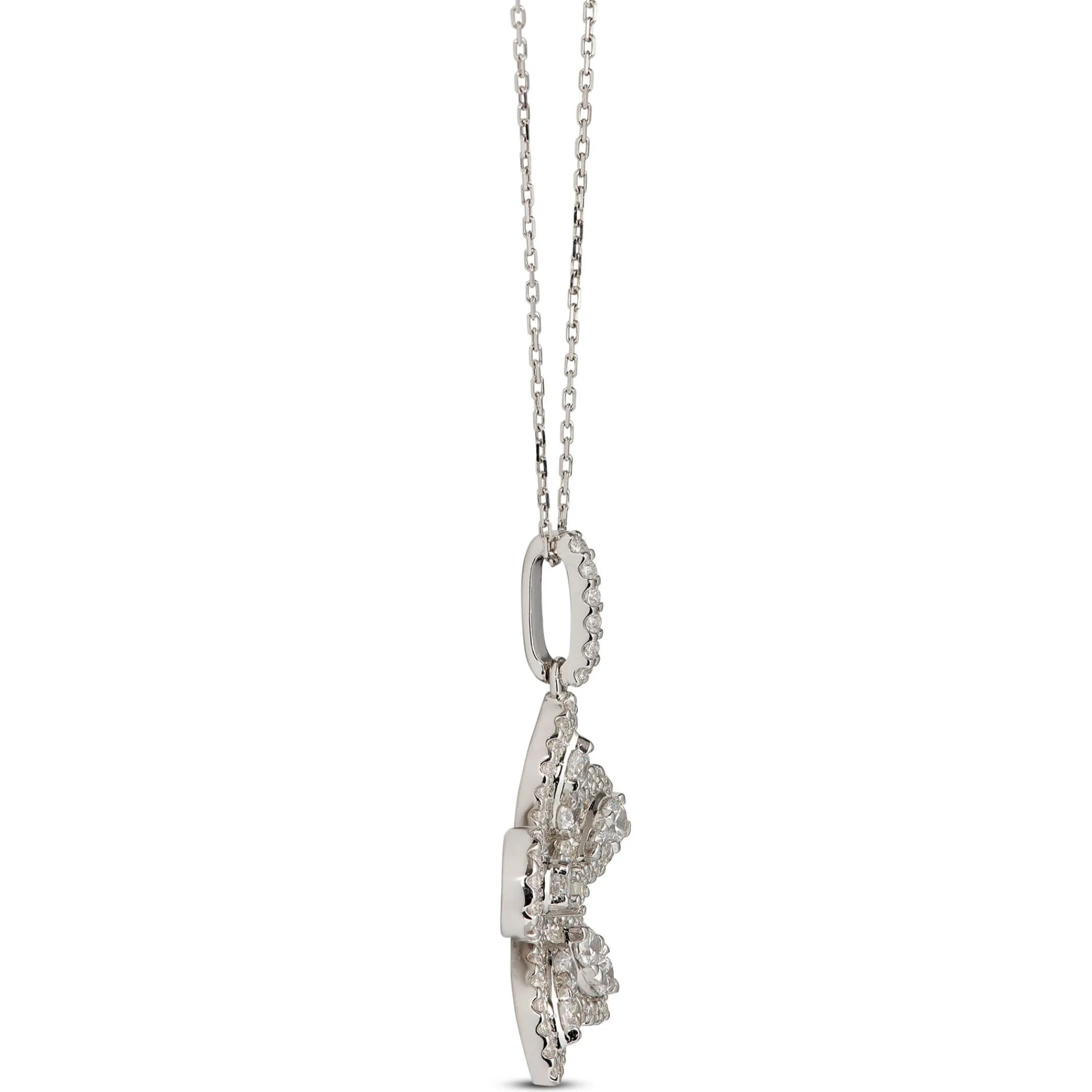 Diamond Flower Shaped Pendant Necklace, 14K White Gold Discount