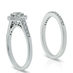 Diamond Halo Bridal Set 14K Discount