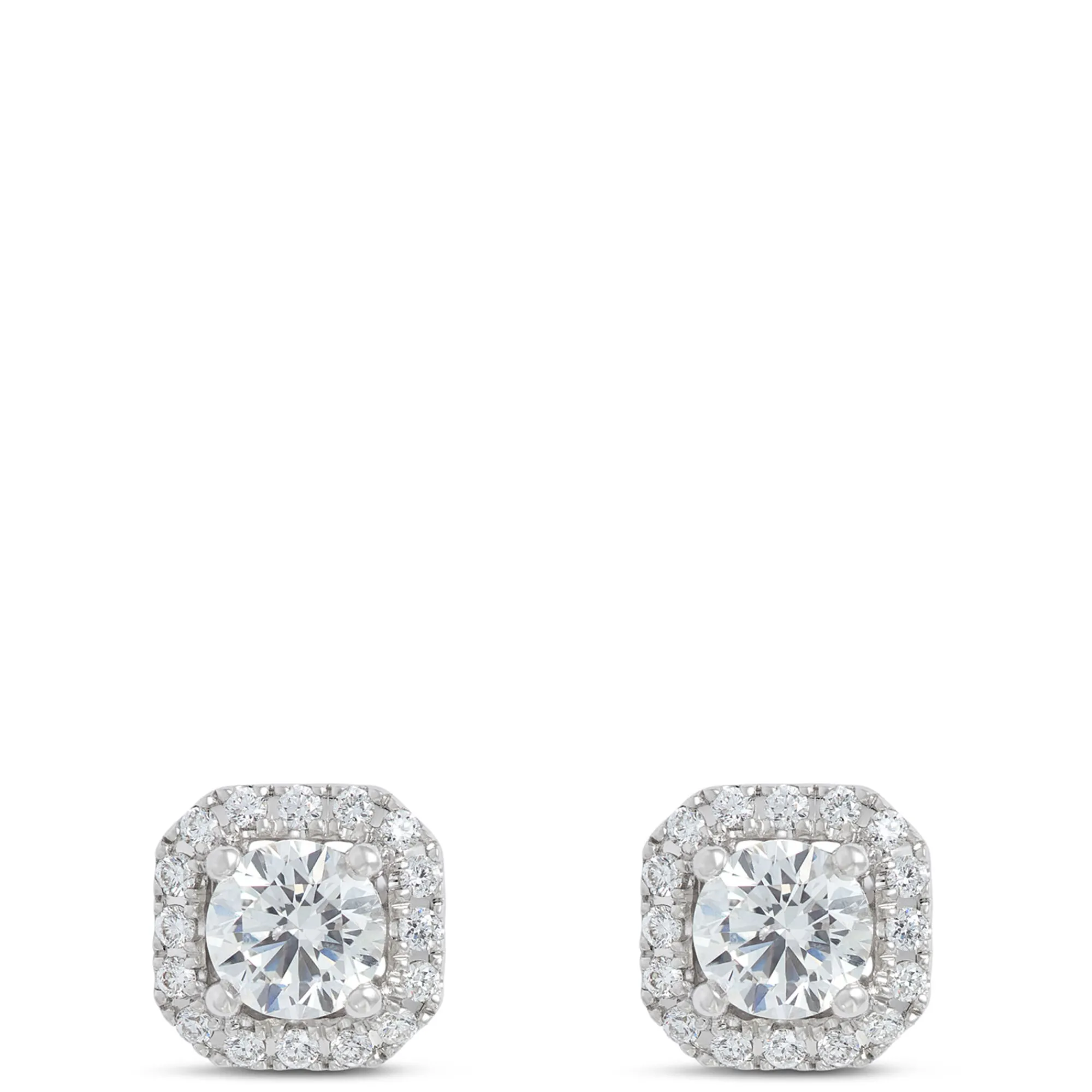 Diamond Halo Stud Earrings in 14K White Gold Discount
