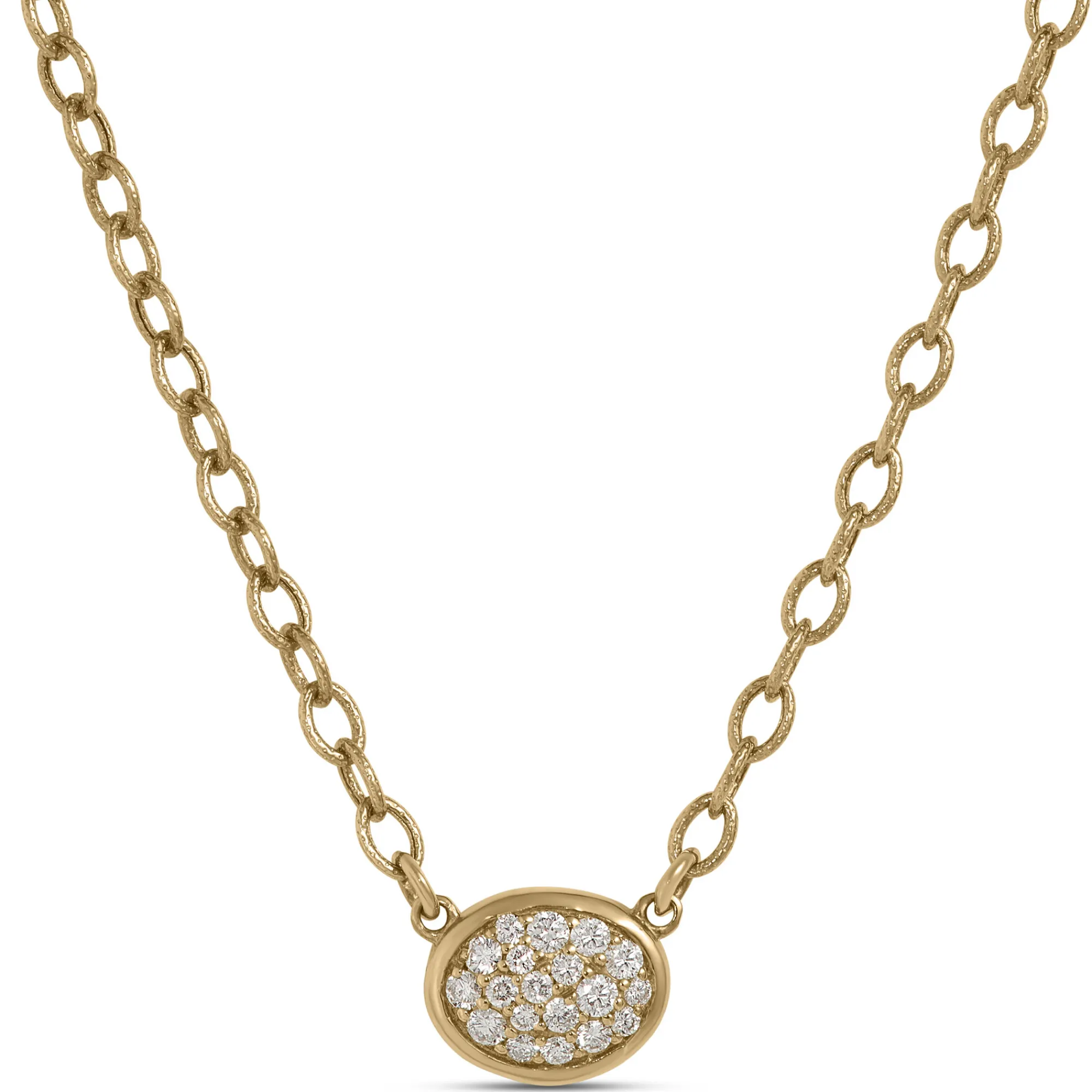 Diamond Oval Disk Pendant, 14K Yellow Gold