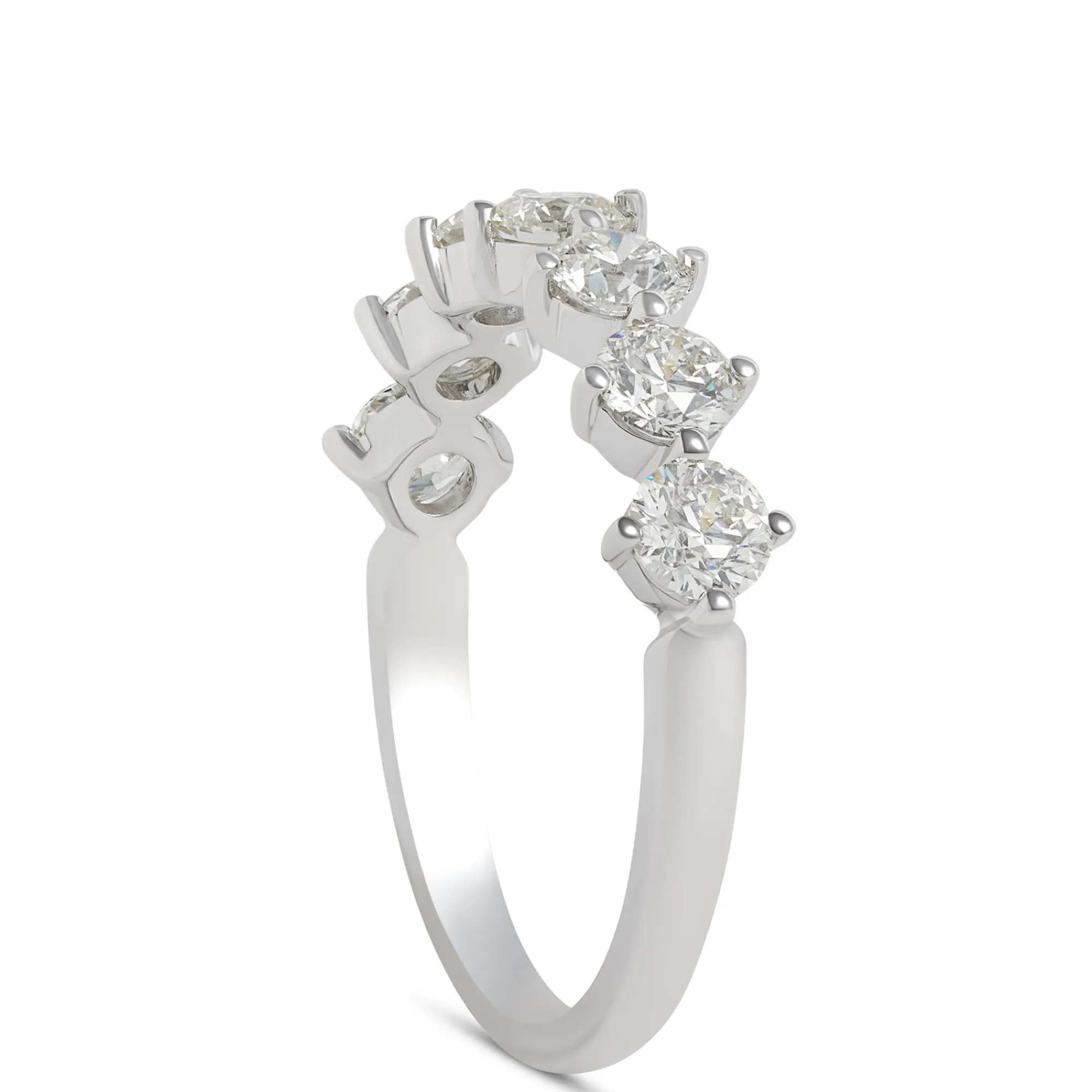 Diamond Wedding Band with 7 Round Diamonds, 18K White Gold New