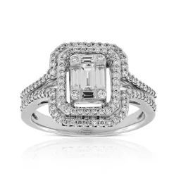 Double Halo Diamond Ring 14K Clearance