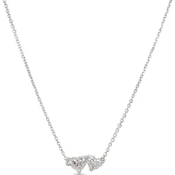 Double Heart Diamond Necklace, 14K White Gold New