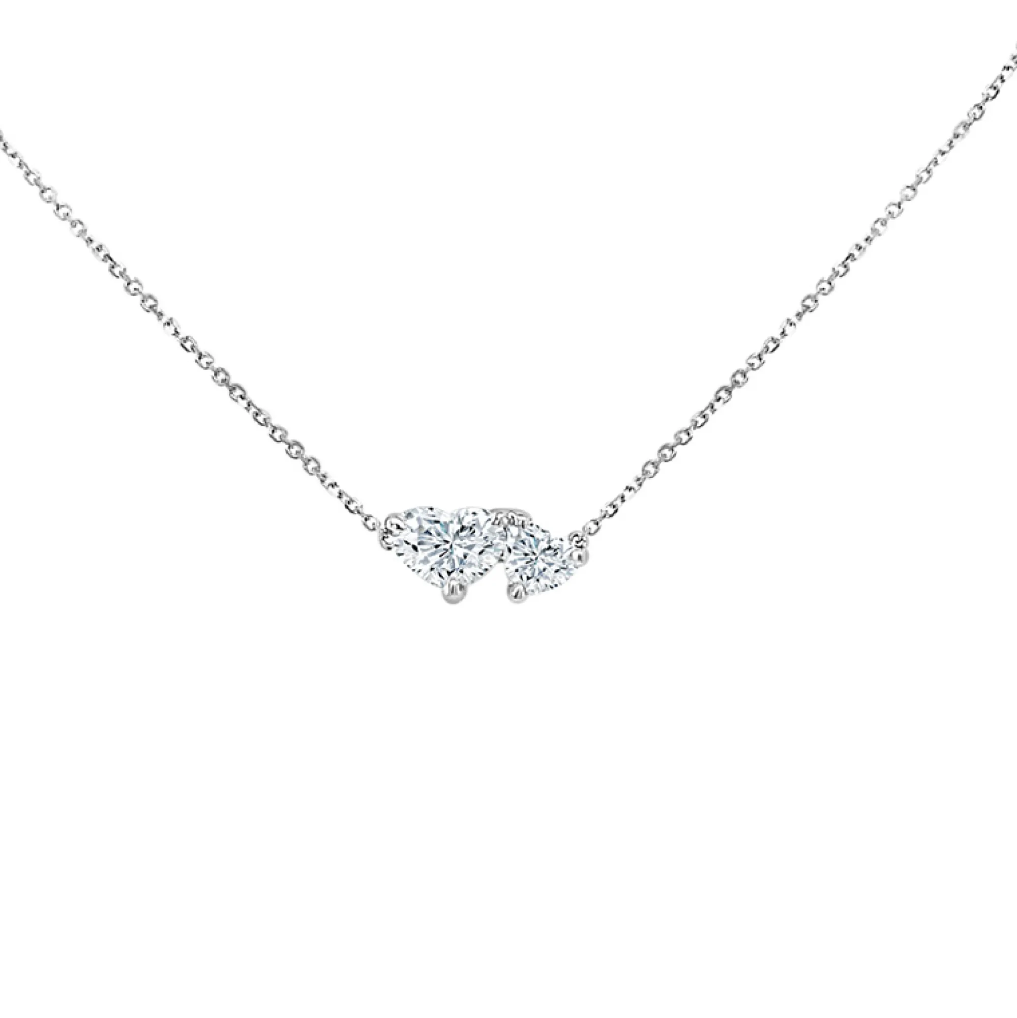 Double Heart Diamond Necklace, 14K White Gold New