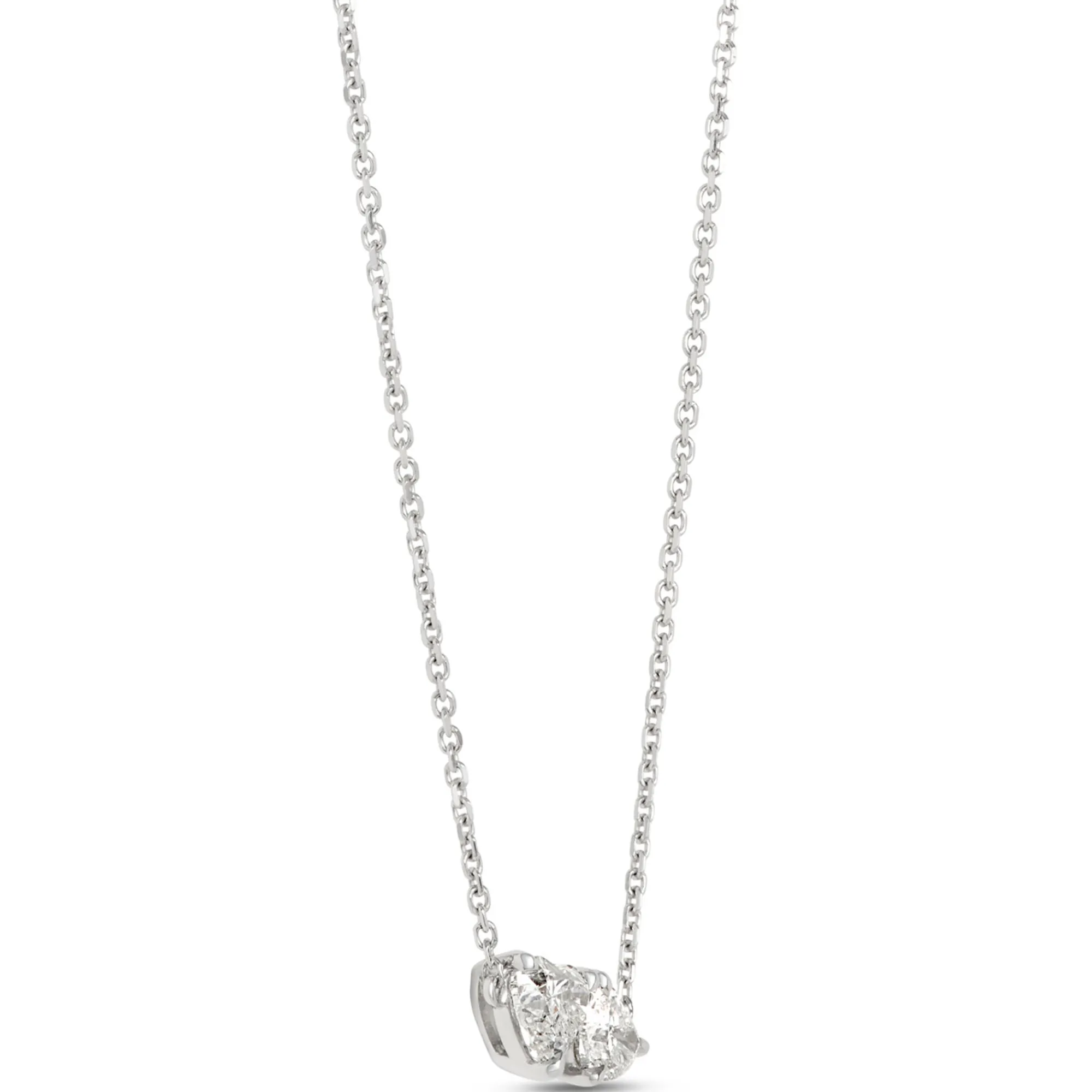 Double Heart Diamond Necklace, 14K White Gold New