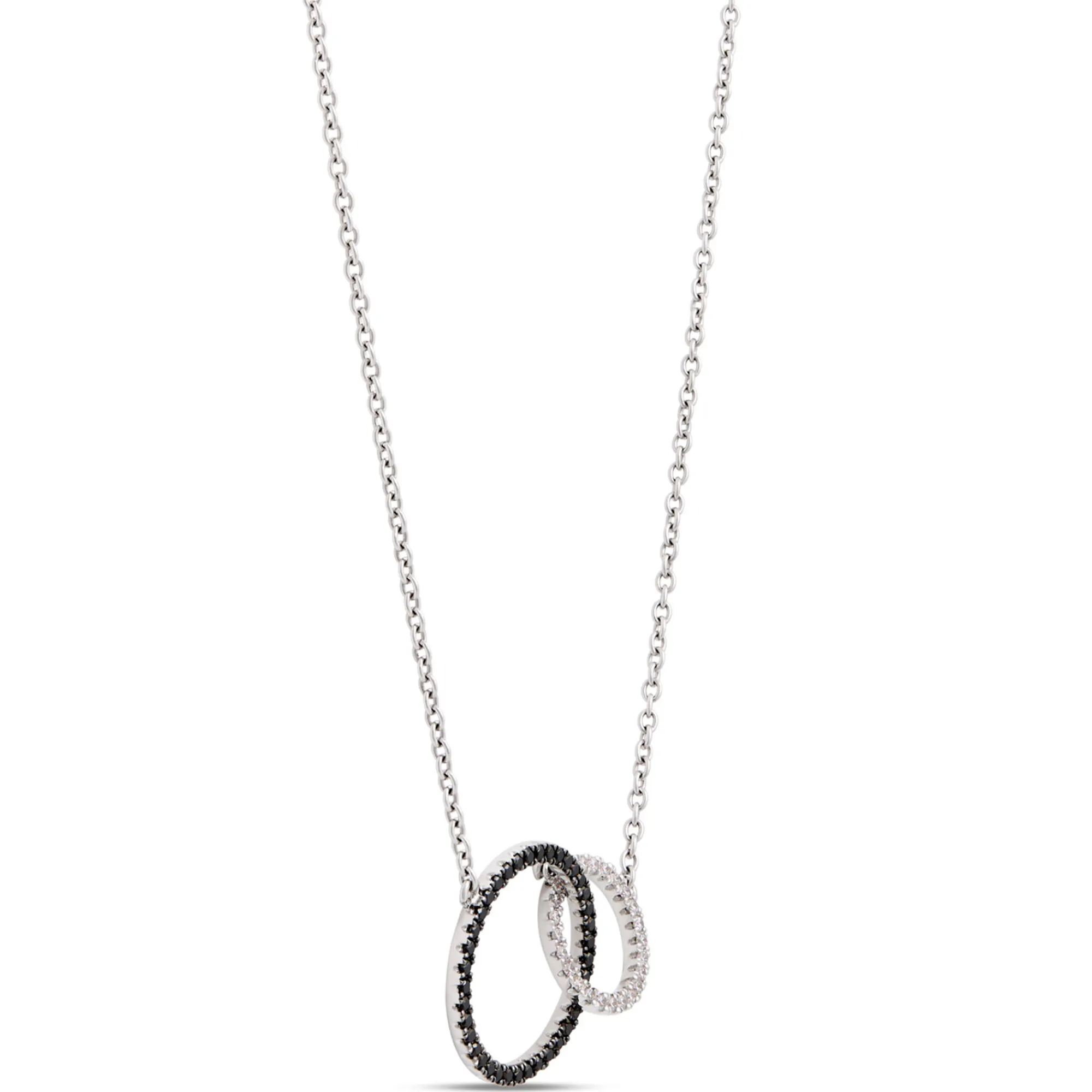 Double Loop Black and White Diamond Necklace, ⅓ Carat, 14K White Gold Outlet